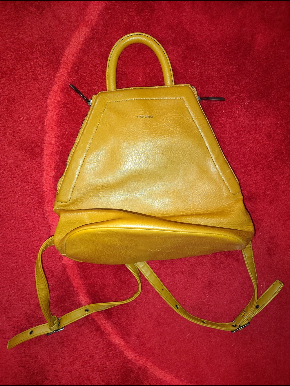 Matt & Nat Camel Colored Vegan Leather Backpack 12" X12"